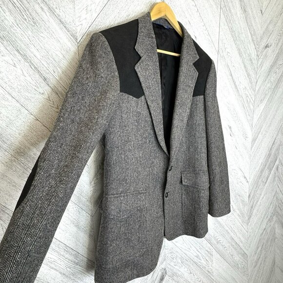 Pendleton Men 42 Long Western Blazer Jacket Wool Herringbone Elbow Patches - Picture 2 of 7